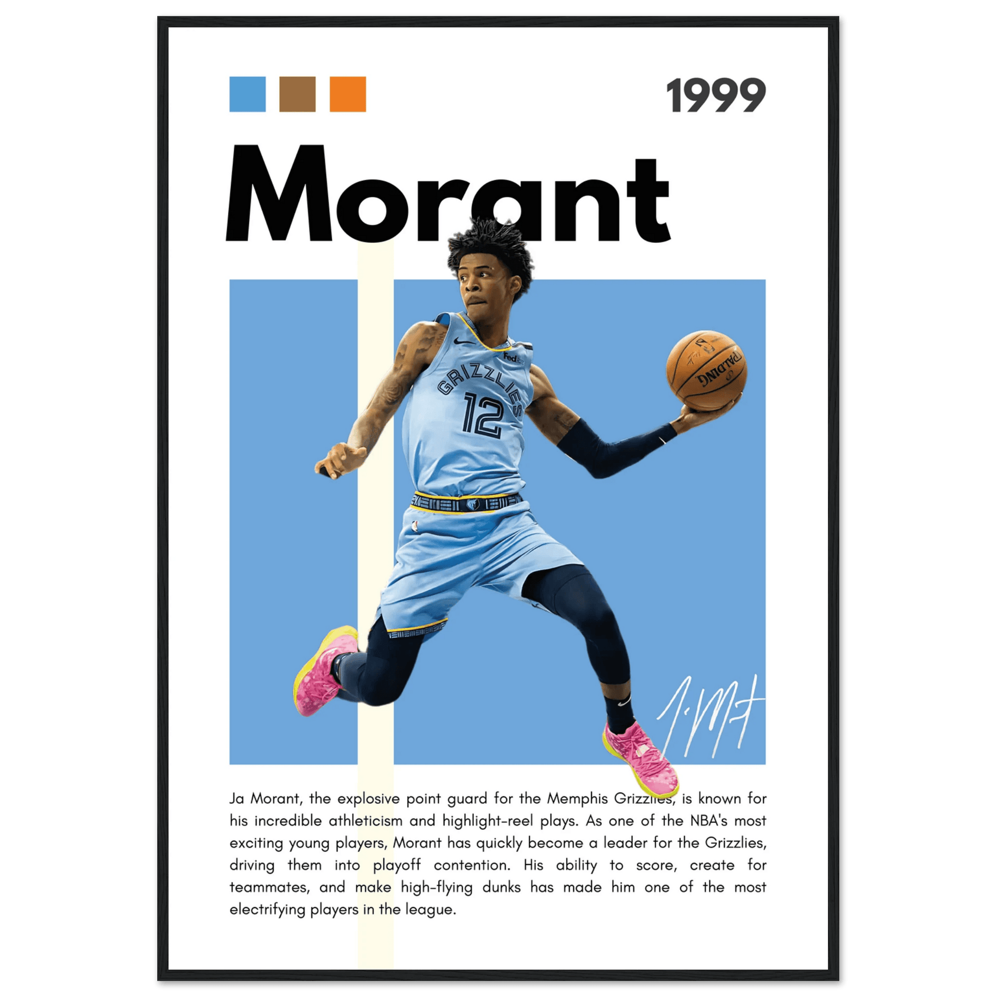 Ja Morant Grizzlies Star Vintage Basketball Poster - Vibrantwalls