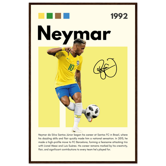 Neymar Jr. Brazilian Football Legend Framed Poster – Vibrant Pop Art Football Print 60x90 cm 24x36″ Dark wood frame Vibrantwalls