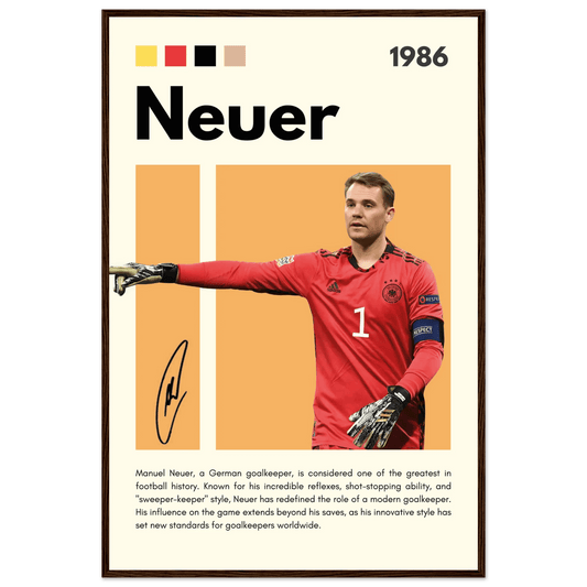 Manuel Neuer Goalkeeper Framed Football Legend Poster 60x90 cm 24x36″ Dark wood frame Vibrantwalls