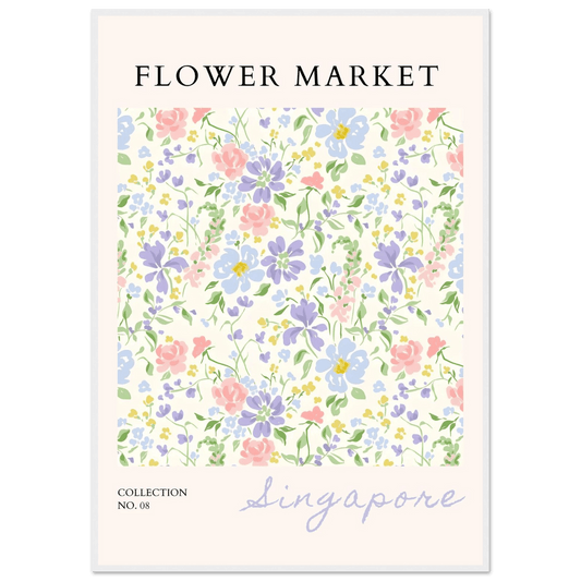 Flower Market Singapore Framed Poster – Pastel Botanical Art Print | Ready-to-Hang Floral Decor - Vibrantwalls