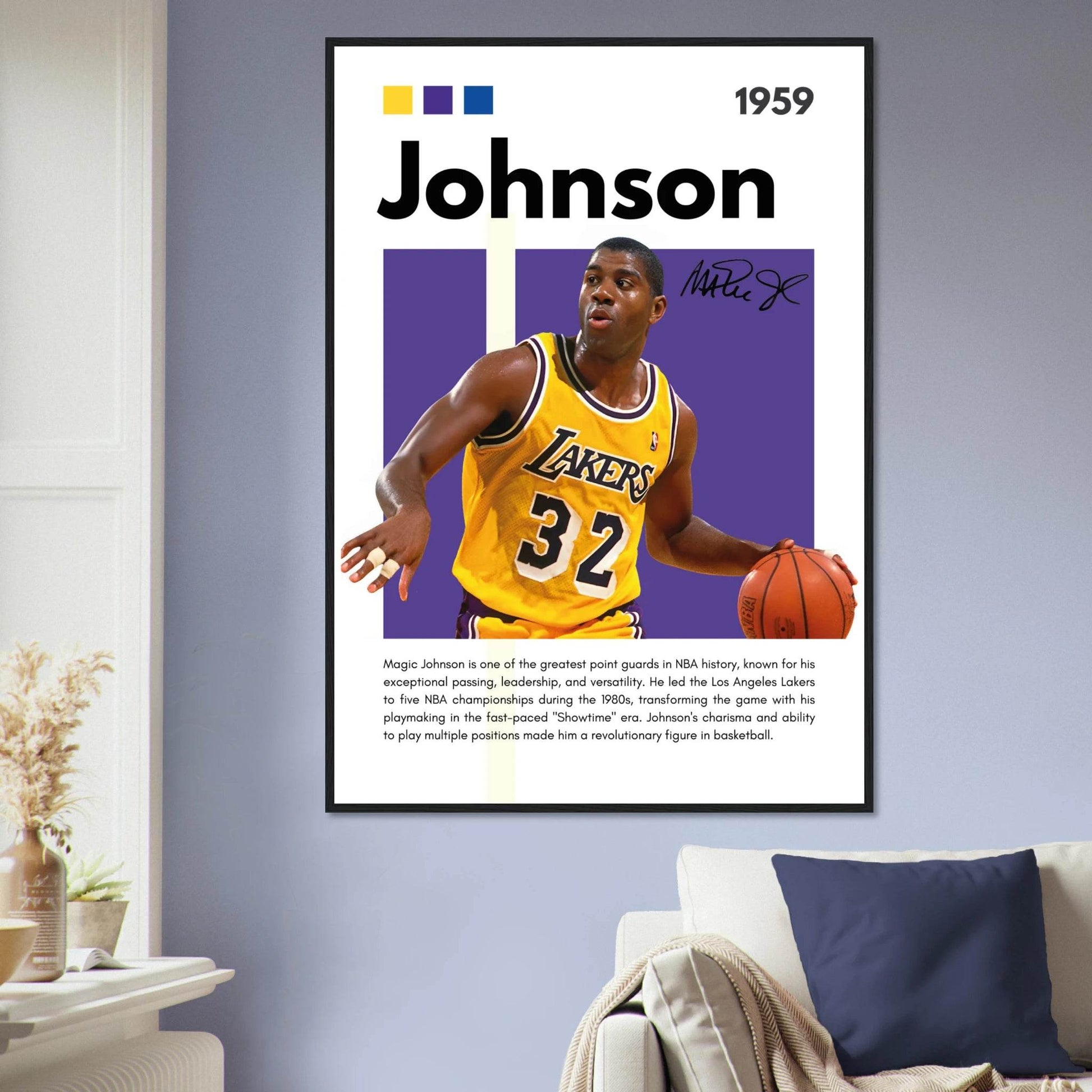 Magic Johnson Showtime Lakers Vintage Art Print - Vibrantwalls