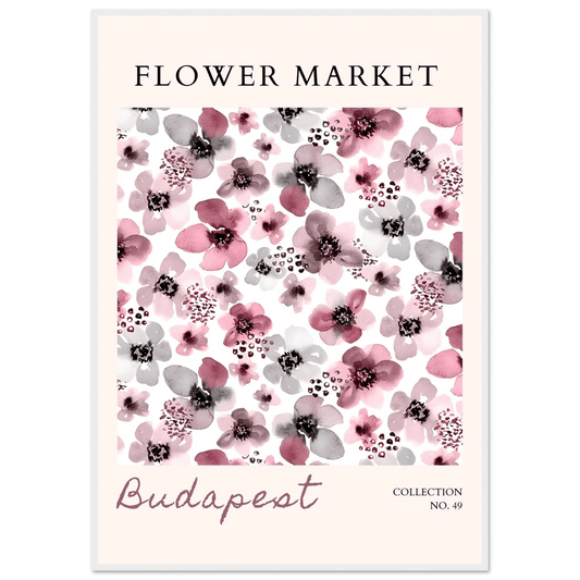 Budapest Flower Market Abstract Floral Framed Poster – Pink & Gray Watercolor Art Print | Ready-to-Hang - Vibrantwalls