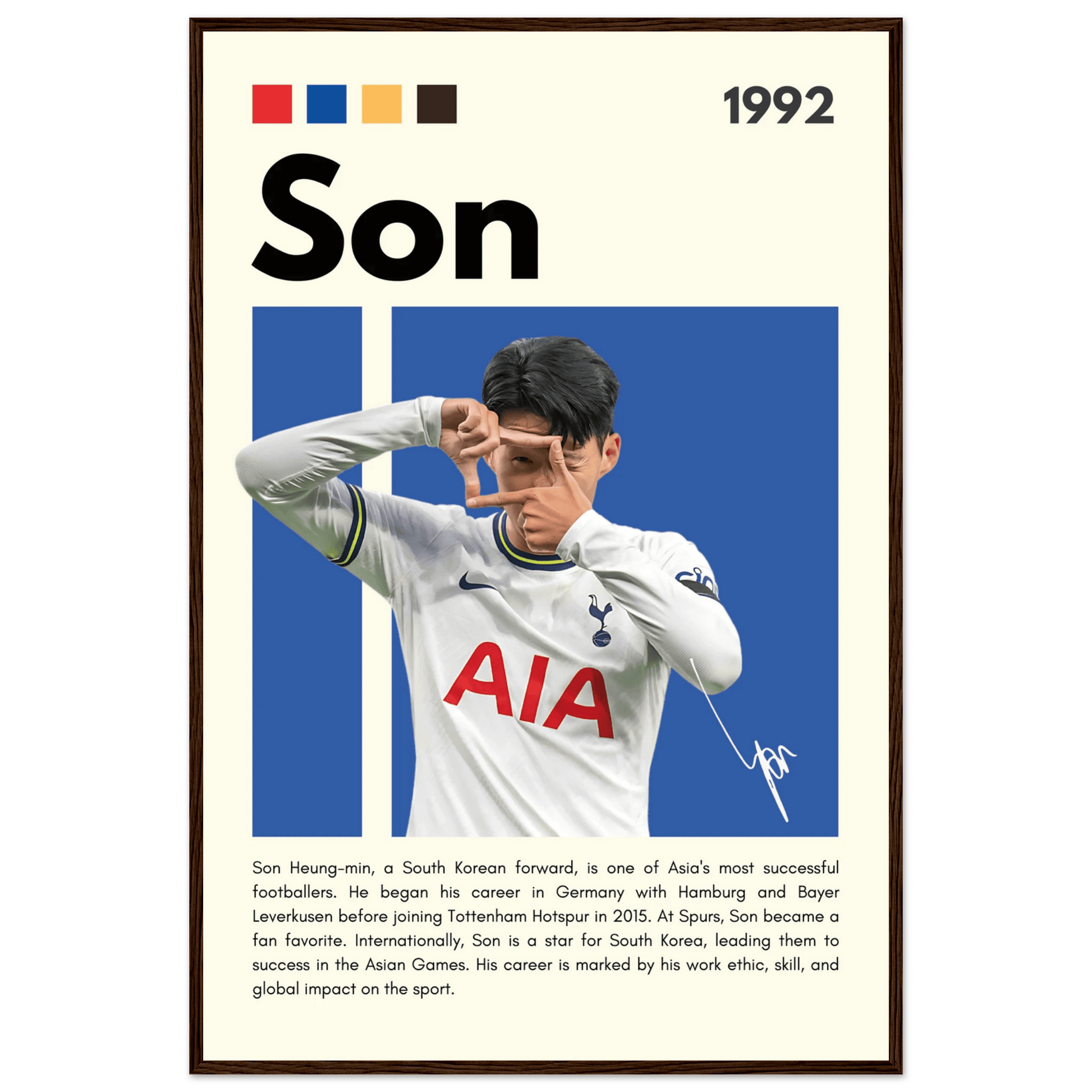 Son Heung-min Tottenham Hotspur Framed Football Poster 60x90 cm 24x36″ Dark wood frame Vibrantwalls