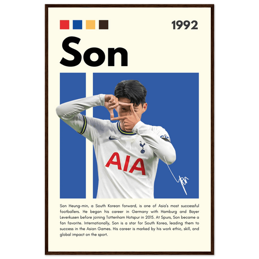 Son Heung-min Tottenham Hotspur Framed Football Poster 60x90 cm 24x36″ Dark wood frame Vibrantwalls