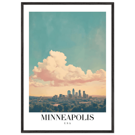 Minneapolis USA Framed Poster – Pastel Dream Sky Vintage Cityscape Art with Premium Wooden Frame - Vibrantwalls