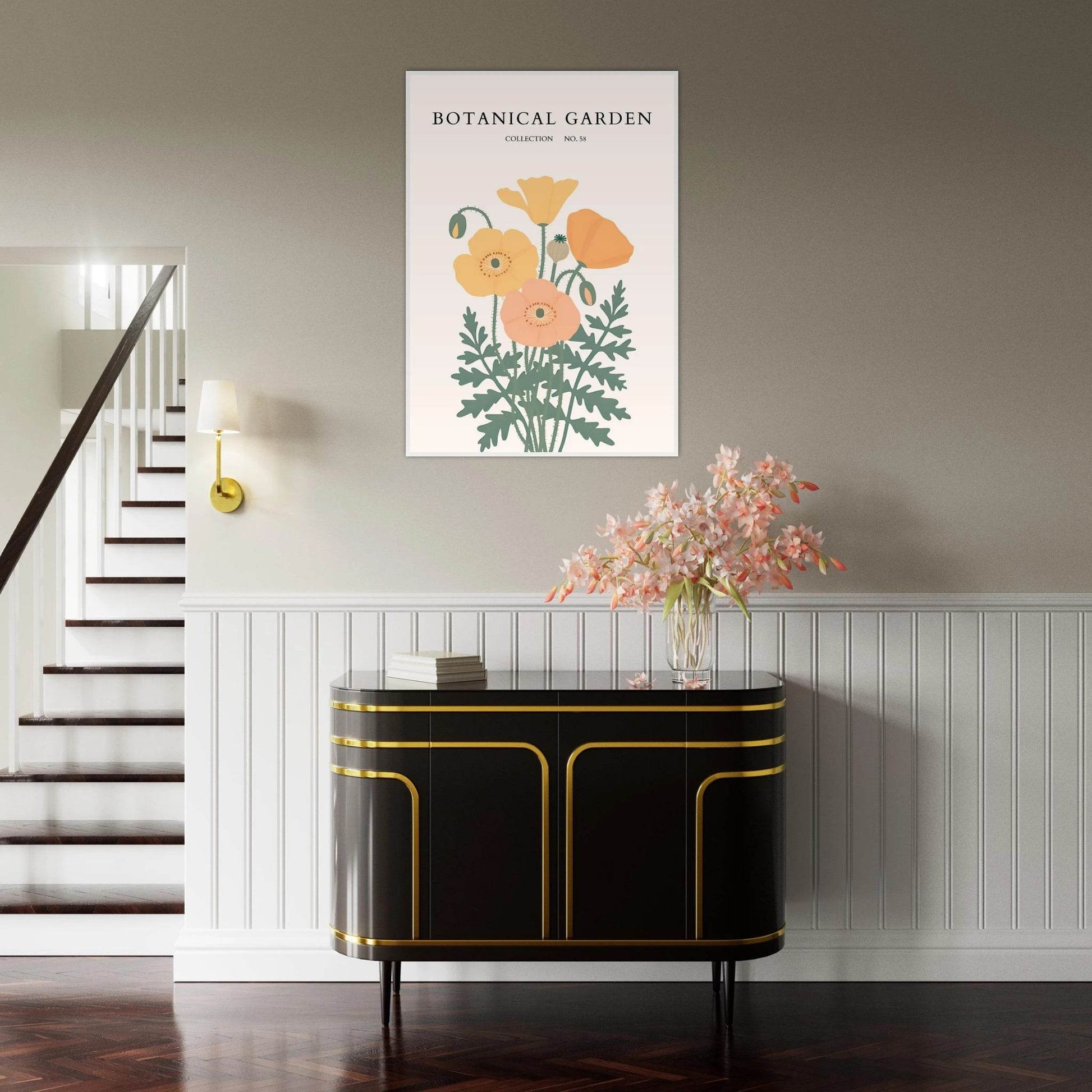 Botanical Garden Poppy Framed Poster – Warm Hues & Nature Art Print | Ready-to-Hang Floral Decor - Vibrantwalls