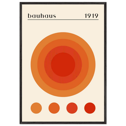 Modern Bauhaus wall art featuring geometric shapes and bold primary colors in premium black frame