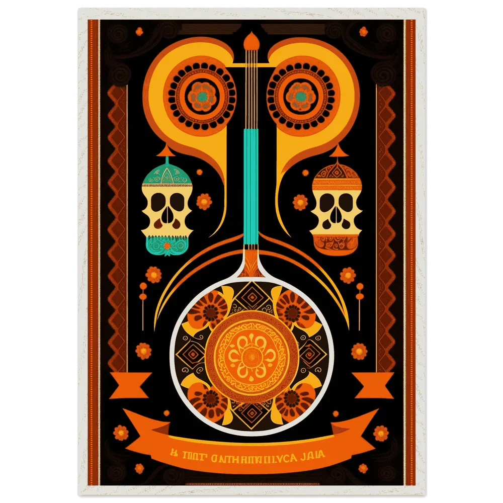 Boho chic living room featuring abstract framed wall art with earthy tones, geometric patterns, and bohemian decor elements creating a warm and inviting space