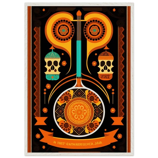 Boho chic living room featuring abstract framed wall art with earthy tones, geometric patterns, and bohemian decor elements creating a warm and inviting space