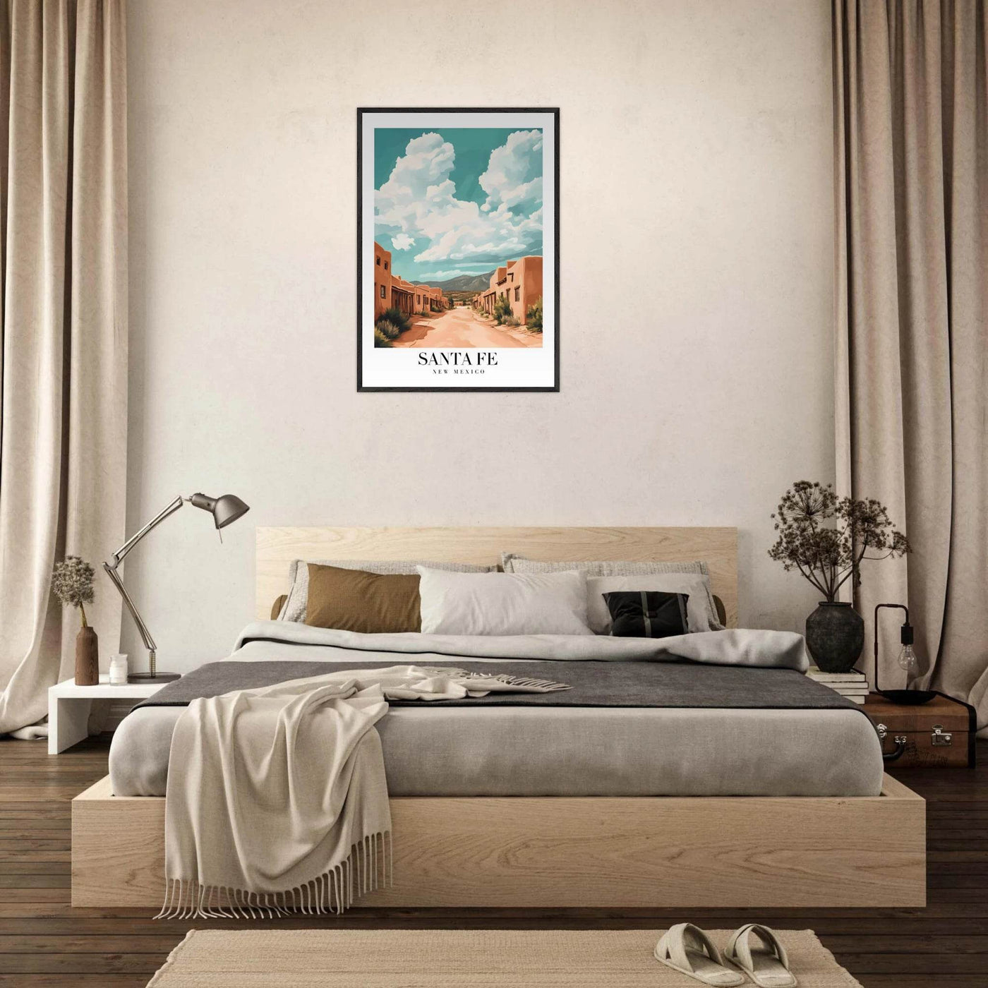 Santa Fe New Mexico Framed Poster – Vintage Southwest Wall Art with Wooden Frame - Vibrantwalls