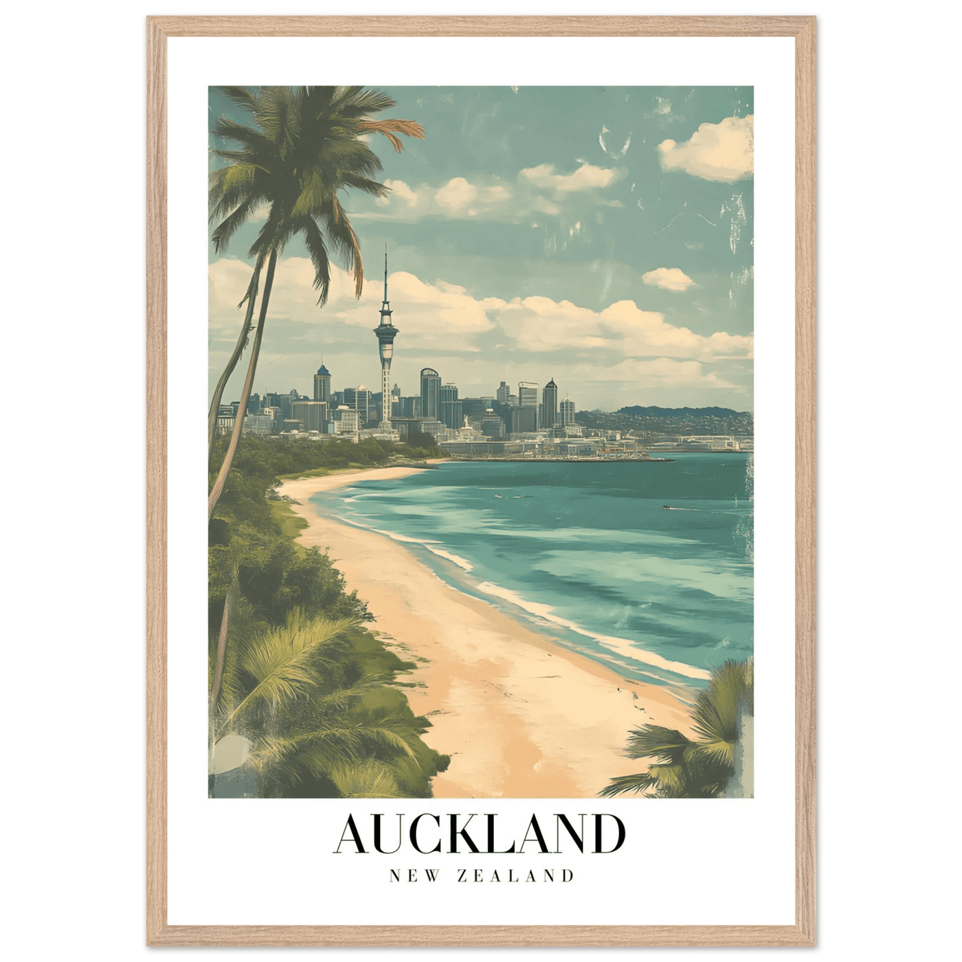 Auckland New Zealand Framed Poster – Vintage Coastal City Travel Wall Art with Wooden Frame Options - Vibrantwalls