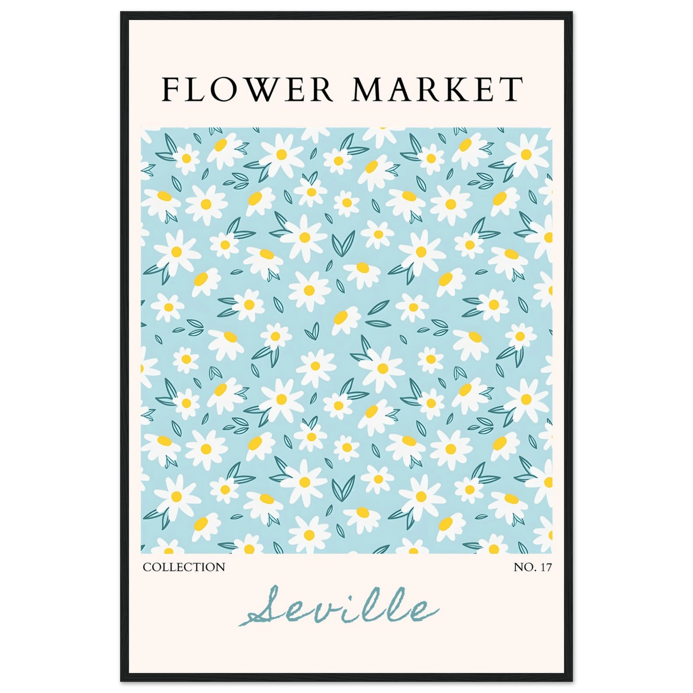 Charming Daisy Field Framed Poster – Pastel Blue & White Floral Art Print | Ready-to-Hang Wall Decor - Vibrantwalls