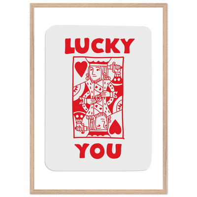 Lucky You Poker Card Art Print - Two of Hearts King - Framed Poster with Eco-Friendly Wood Frame - Vibrantwalls
