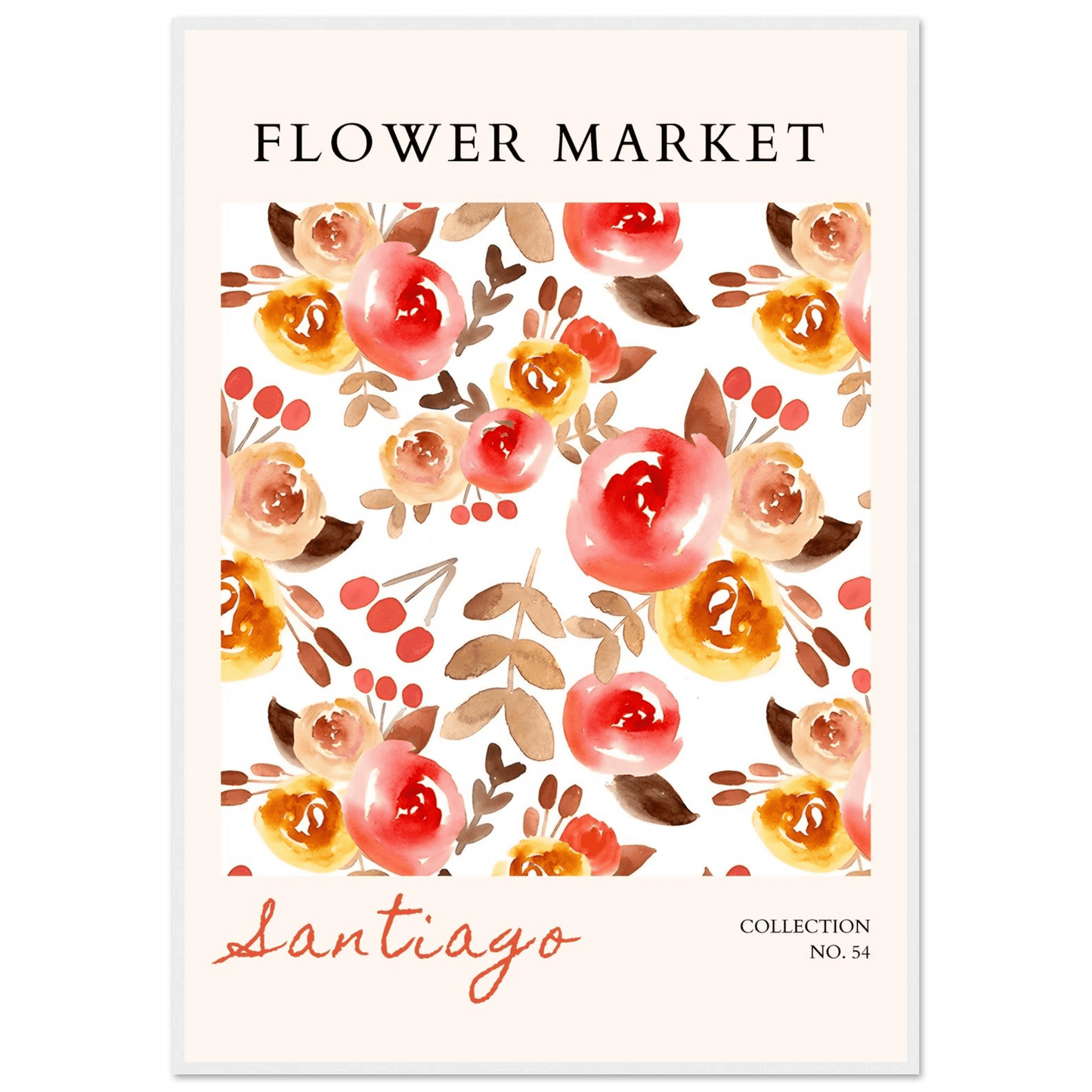 Watercolor Blossom Framed Poster – Santiago Floral Art Print | Warm & Vibrant Decor for Your Home - Vibrantwalls