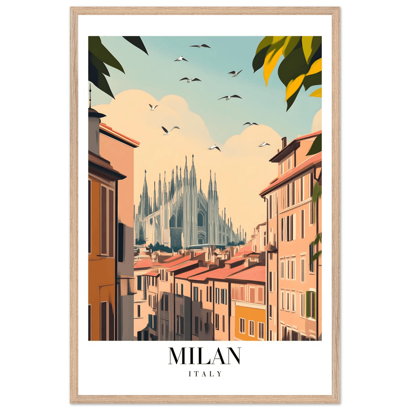 Milan Italy Framed Poster – Vintage Travel Wall Art with Duomo View & Wooden Frame - Vibrantwalls