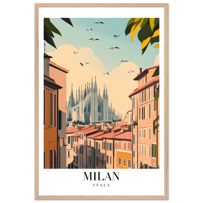 Milan Italy Framed Poster – Vintage Travel Wall Art with Duomo View & Wooden Frame - Vibrantwalls