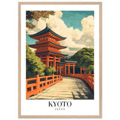 Kyoto Japan Pagoda Framed Poster – Japanese Temple Wall Art in Vibrant Orange with Wooden Frame - Vibrantwalls