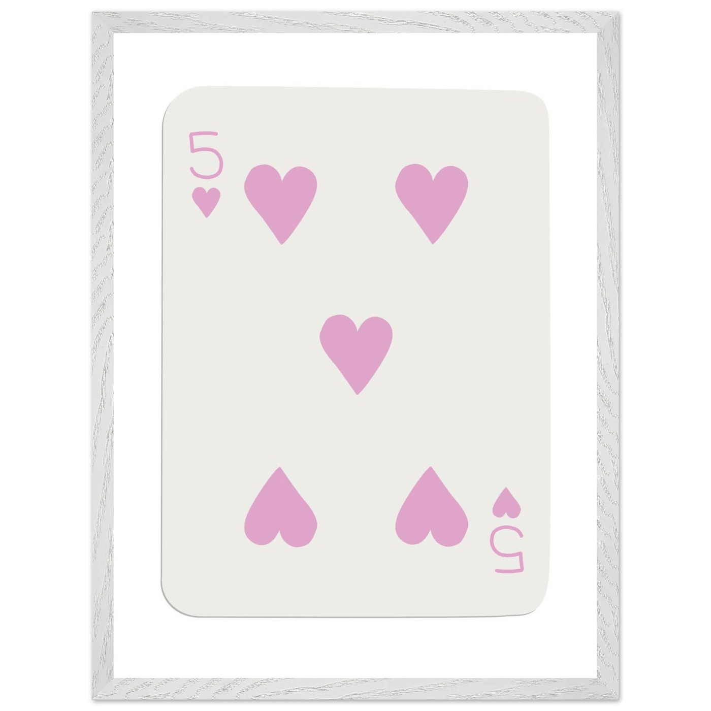 Five of Hearts Poker Card Print - Soft Pink Framed Poster Art, Eco-Friendly Wood Frame - Vibrantwalls