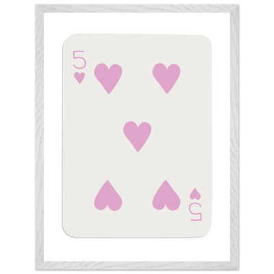 Five of Hearts Poker Card Print - Soft Pink Framed Poster Art, Eco-Friendly Wood Frame - Vibrantwalls