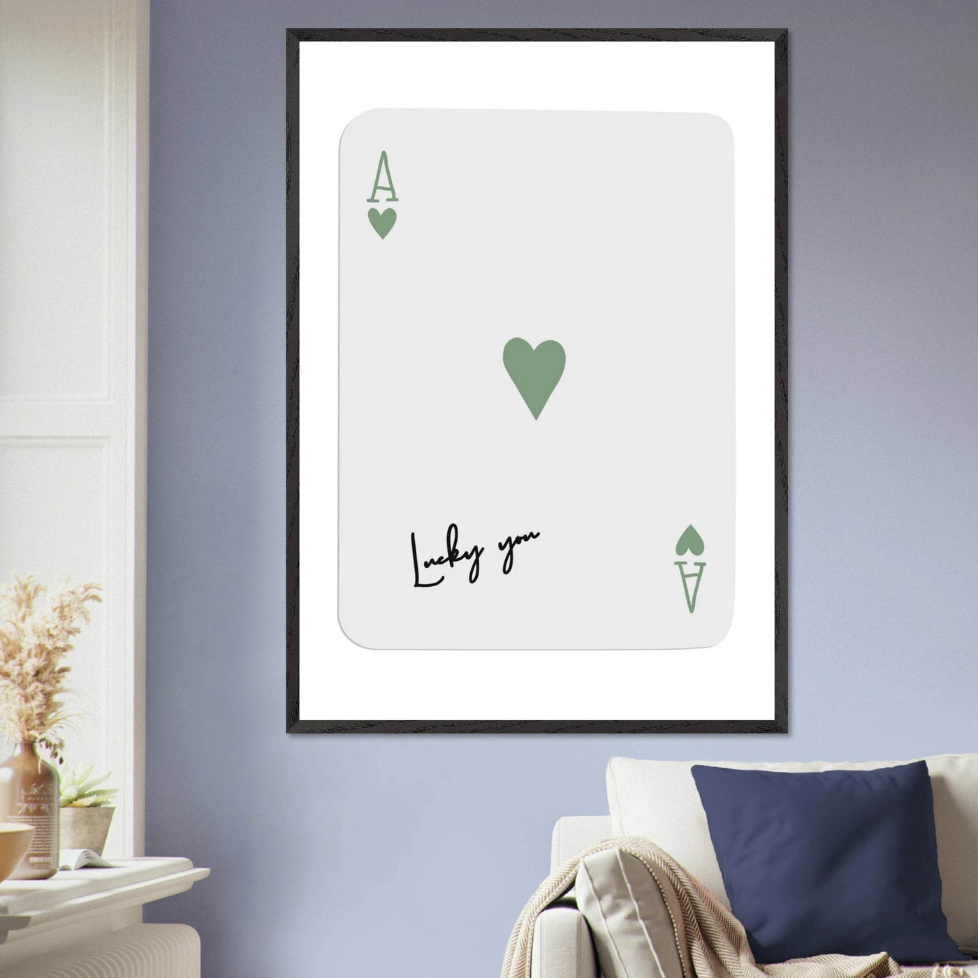 Lucky You Ace of Hearts Poker Card Print - Mounted Framed Poster Art, Eco-Friendly Wood Frame - Vibrantwalls