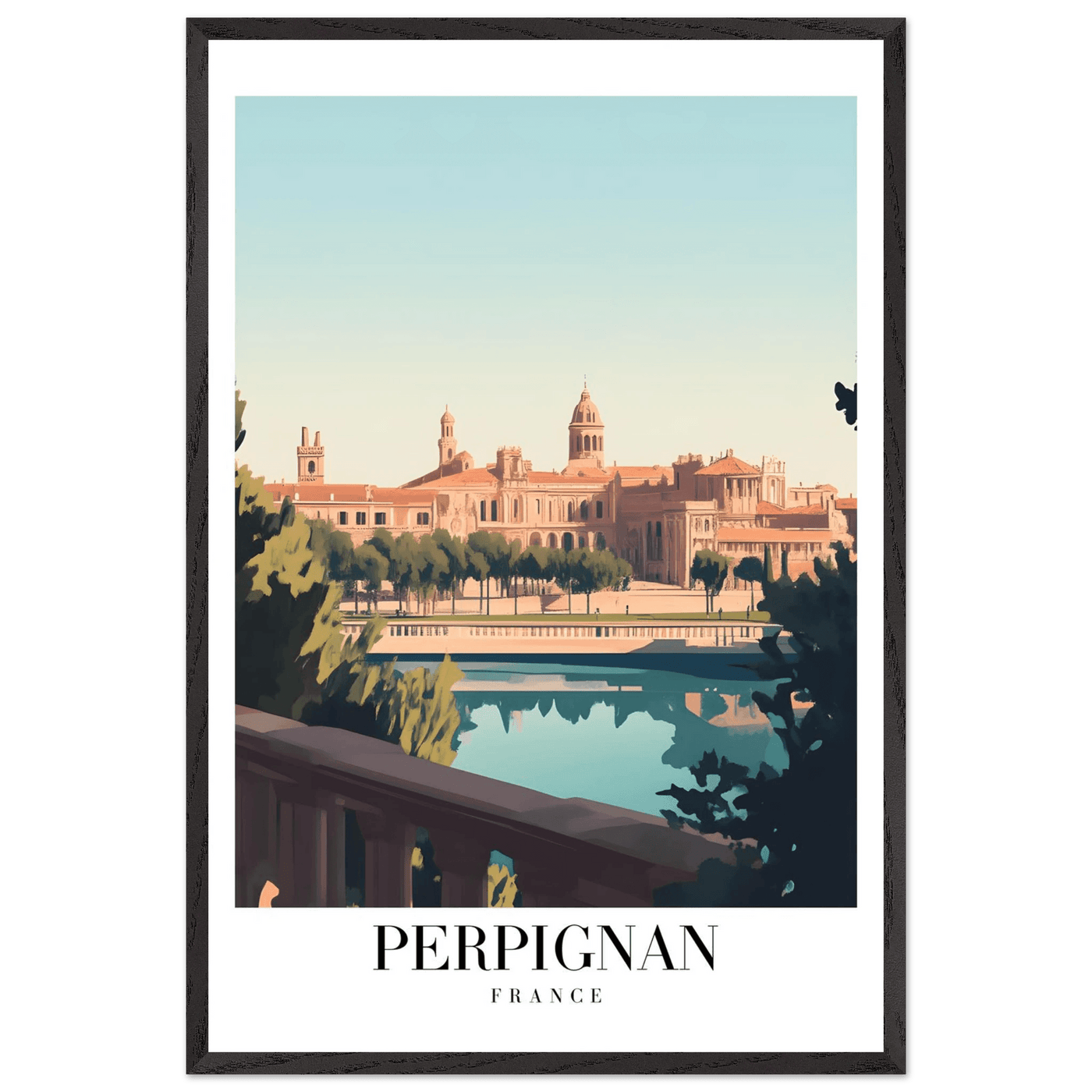 Perpignan France Framed Poster – Vintage Cityscape Wall Art with Wooden Frame - Vibrantwalls