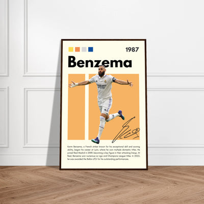 Karim Benzema Real Madrid Soccer Framed Poster – Modern Football Art Print with Signature Detail Vibrantwalls
