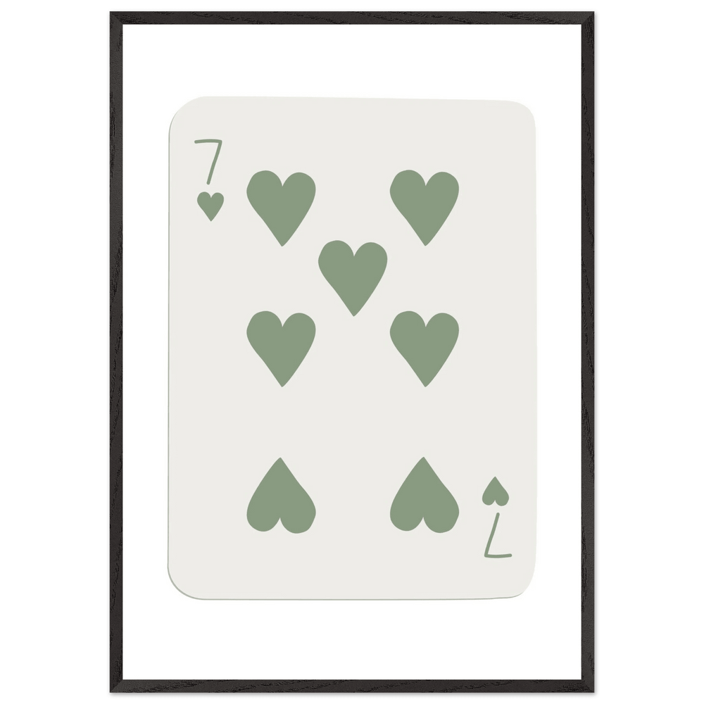 Minimalist Poker Card Art - Seven of Hearts - Sage Green Framed Poster, Eco-Friendly Decor - Vibrantwalls