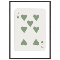 Minimalist Poker Card Art - Seven of Hearts - Sage Green Framed Poster, Eco-Friendly Decor - Vibrantwalls