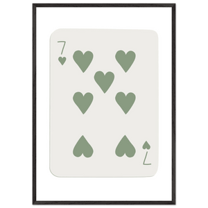 Minimalist Poker Card Art - Seven of Hearts - Sage Green Framed Poster, Eco-Friendly Decor - Vibrantwalls