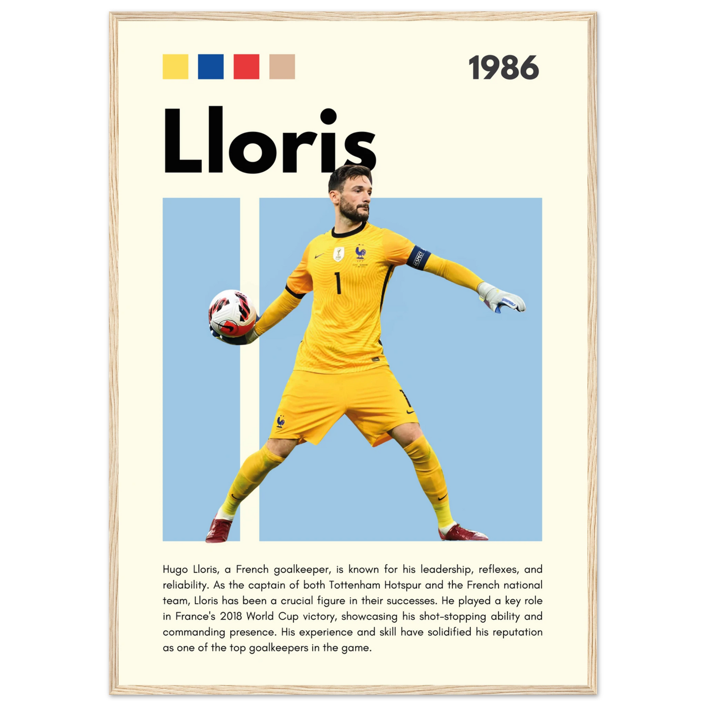 Hugo Lloris France Goalkeeper Football Poster A1 (59.4 x 84.1 cm) Wood frame Vibrantwalls