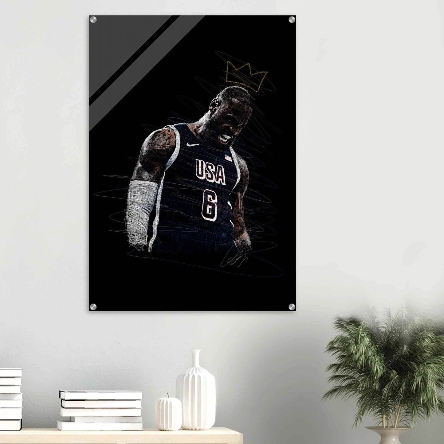 LeBron James 'King' Sketch Acrylic Print – Dynamic, Modern Sports Wall Art in Multiple Sizes - Vibrantwalls