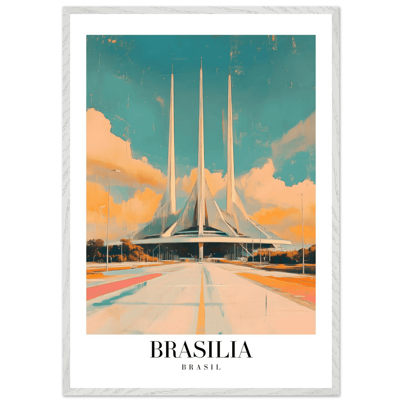 Brasília Brasil Mid-Century Modern Framed Poster – Vintage Travel Art with Wooden Frame - Vibrantwalls