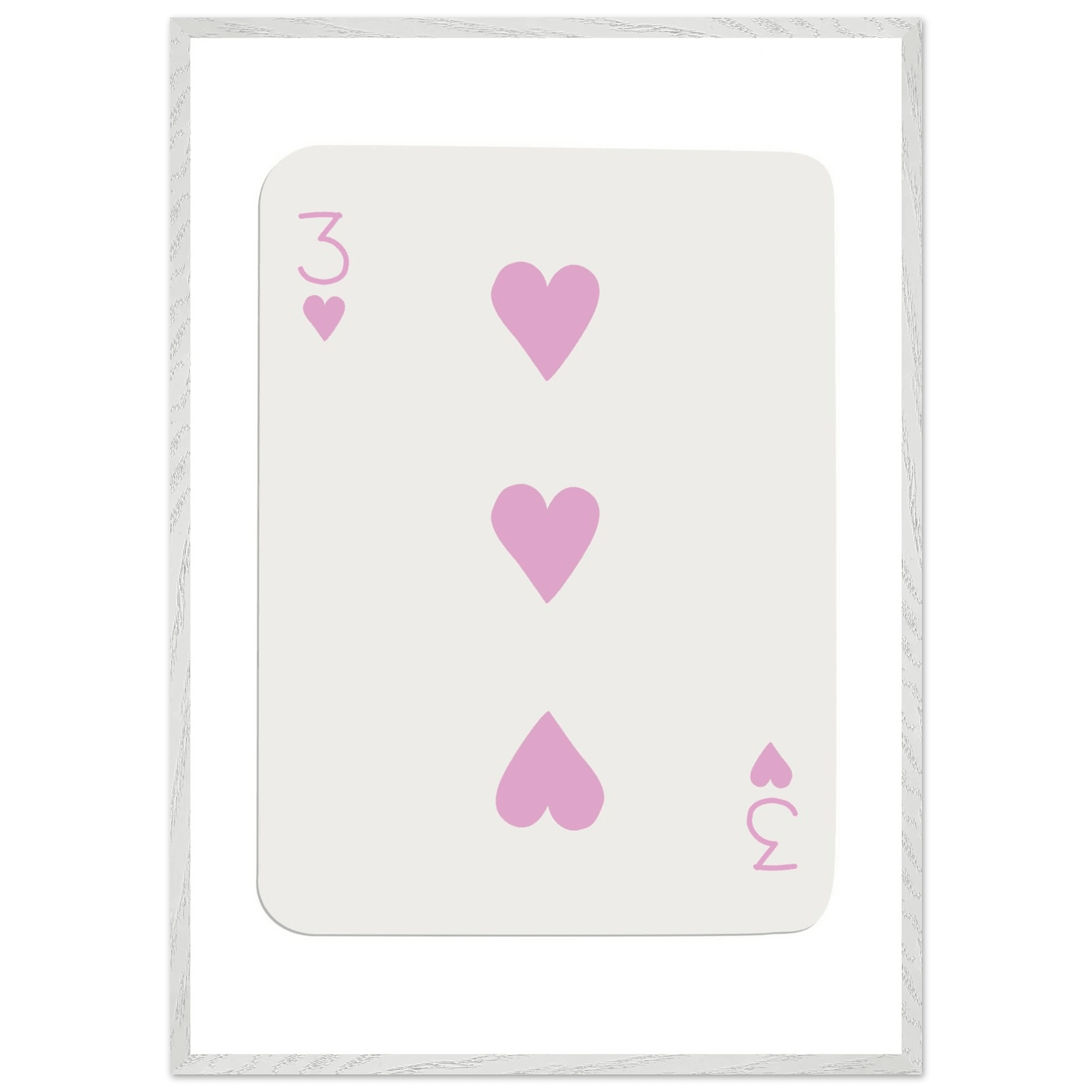 Three of Hearts Poker Card Print - Soft Pink Mounted Framed Poster Art, Eco-Friendly Wood Frame - Vibrantwalls