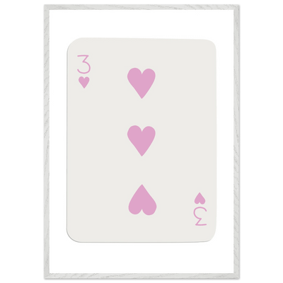 Three of Hearts Poker Card Print - Soft Pink Mounted Framed Poster Art, Eco-Friendly Wood Frame - Vibrantwalls