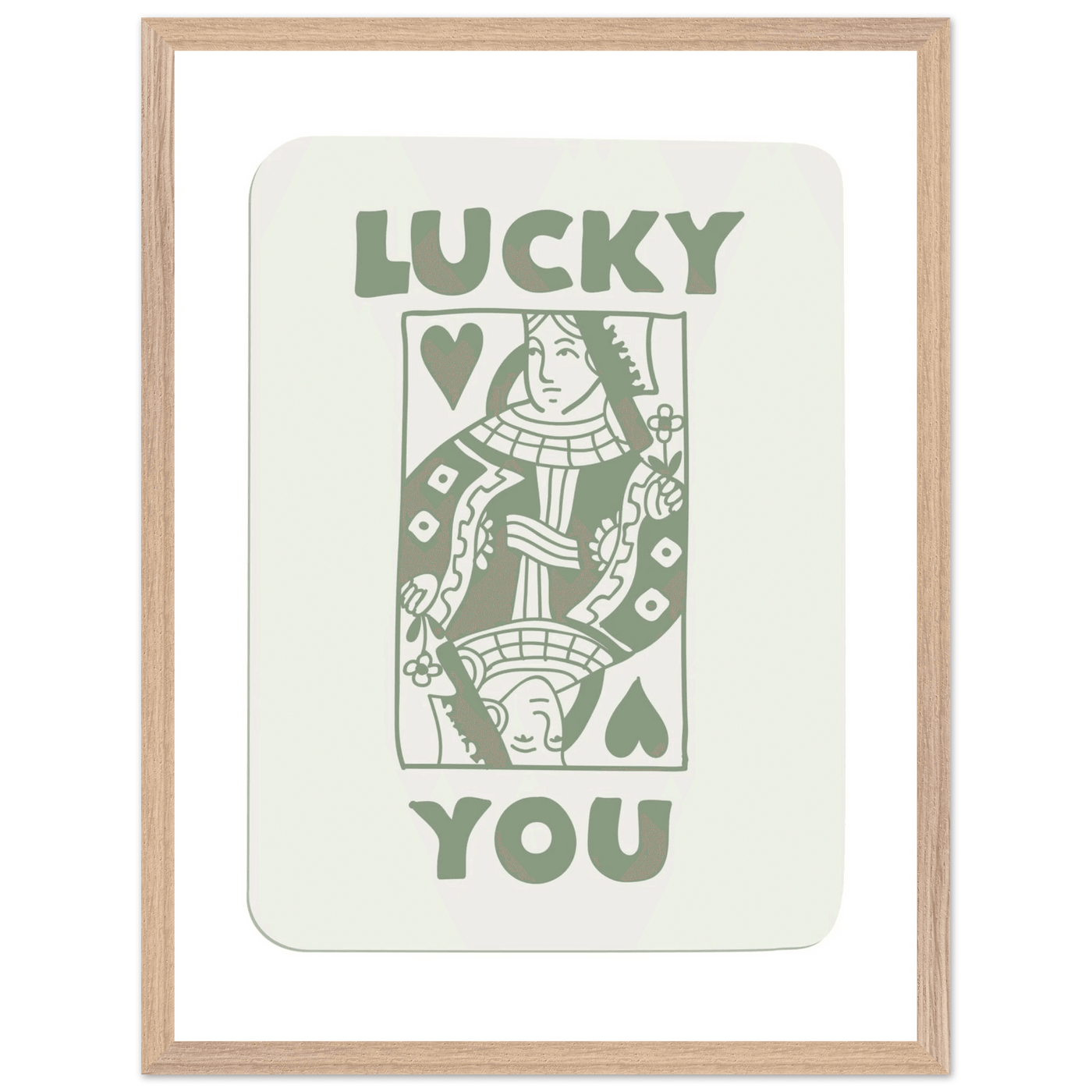 Lucky You Poker Card Print - Queen of Hearts Framed Art - Eco-Friendly Wood Frame - Vibrantwalls