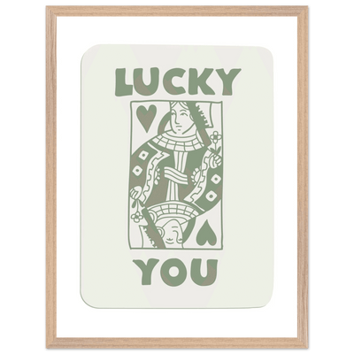 Lucky You Poker Card Print - Queen of Hearts Framed Art - Eco-Friendly Wood Frame - Vibrantwalls