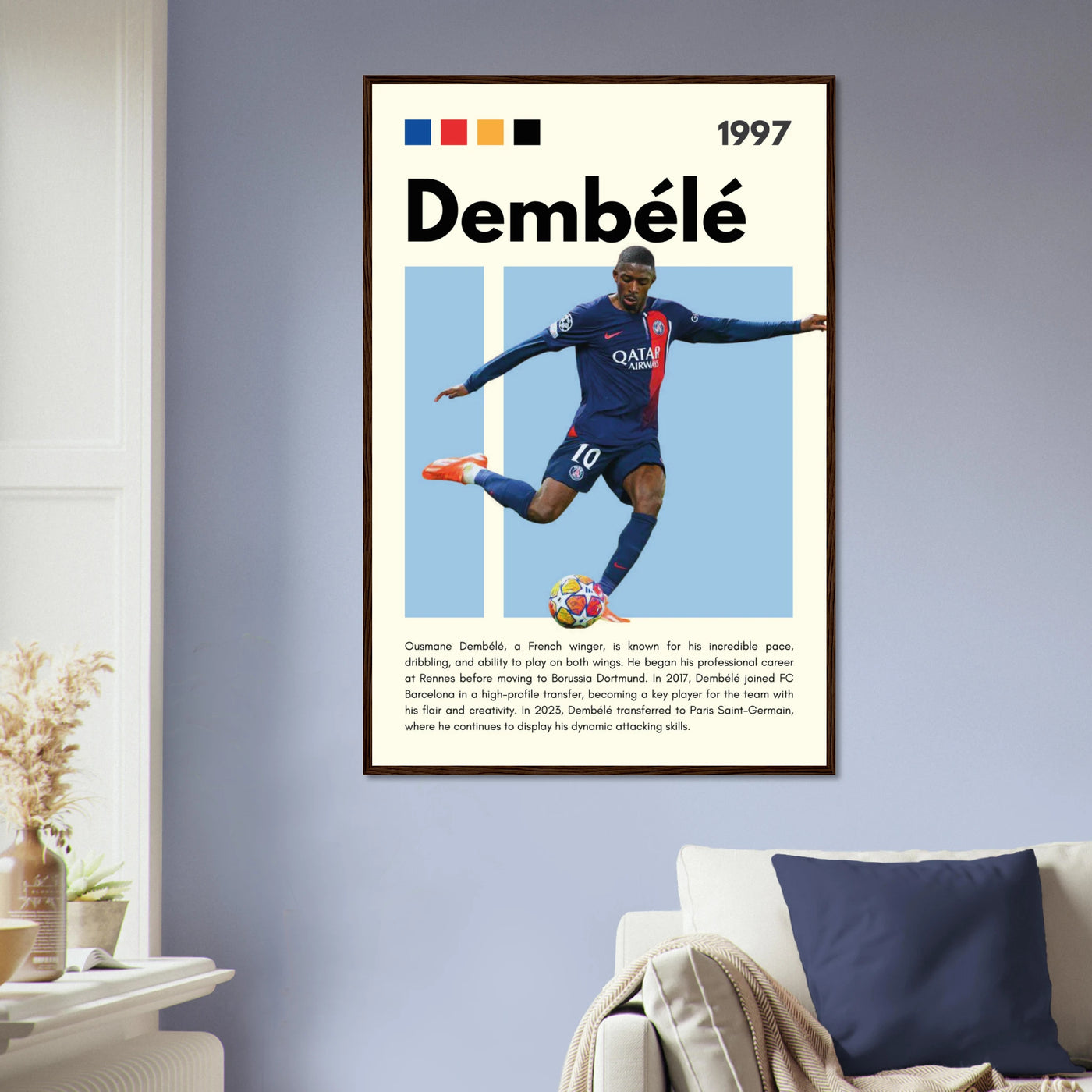 Ousmane Dembélé PSG Soccer Framed Poster – Dynamic Football Art Print in Multiple Sizes & Frame Styles Vibrantwalls