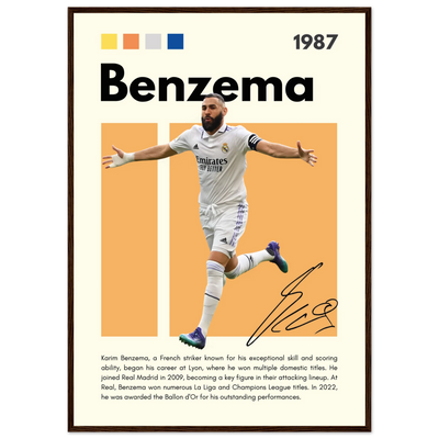 Karim Benzema Real Madrid Soccer Framed Poster – Modern Football Art Print with Signature Detail A1 (59.4 x 84.1 cm) Dark wood frame Vibrantwalls