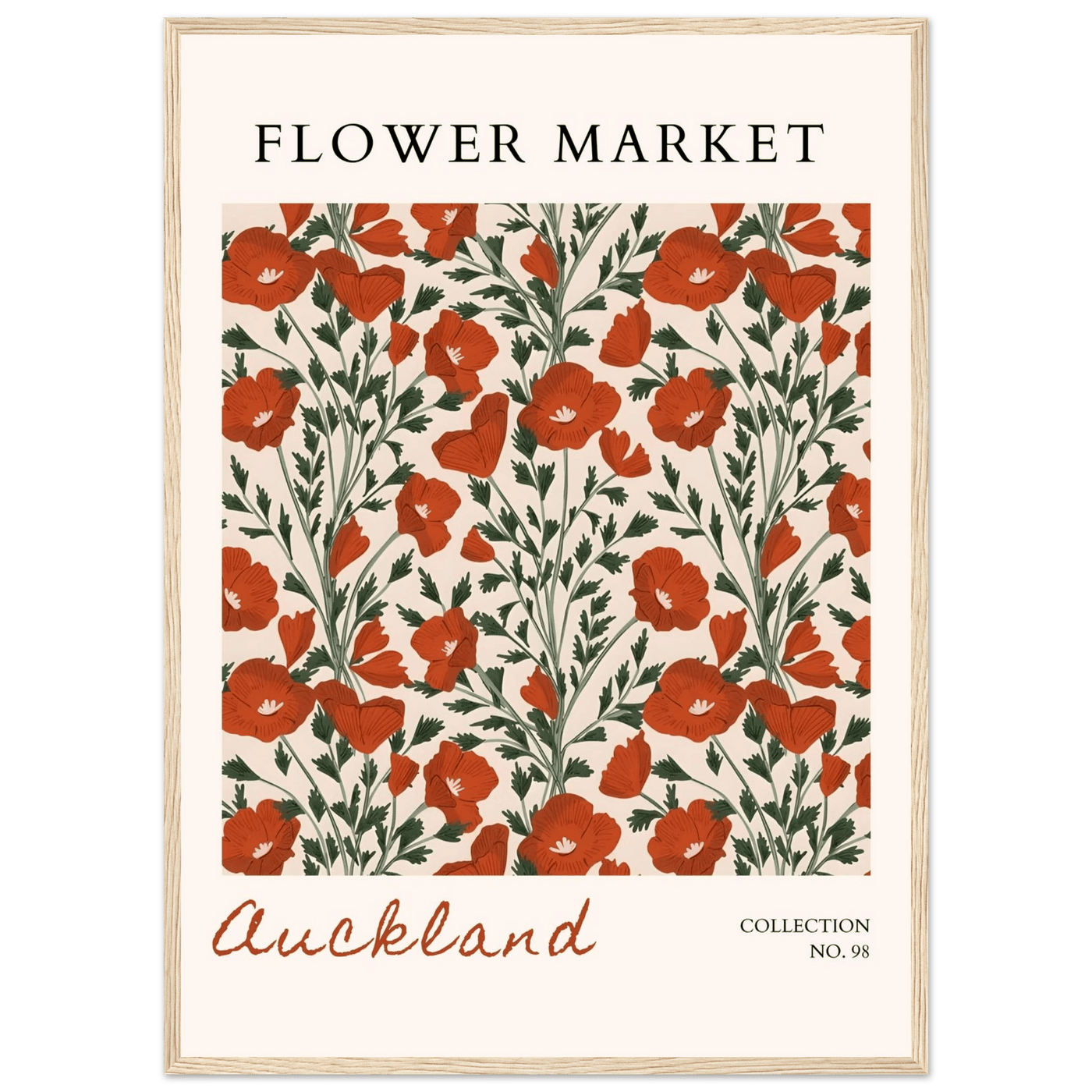 Auckland Flower Market Framed Poster – Vibrant Poppy Art Print | Ready-to-Hang Floral Decor - Vibrantwalls