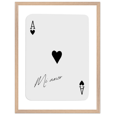 Mi Amor Ace of Hearts Framed Poster Art - Romantic Card Print with Eco-Friendly Wood Frame, Multiple Sizes & Colors - Vibrantwalls