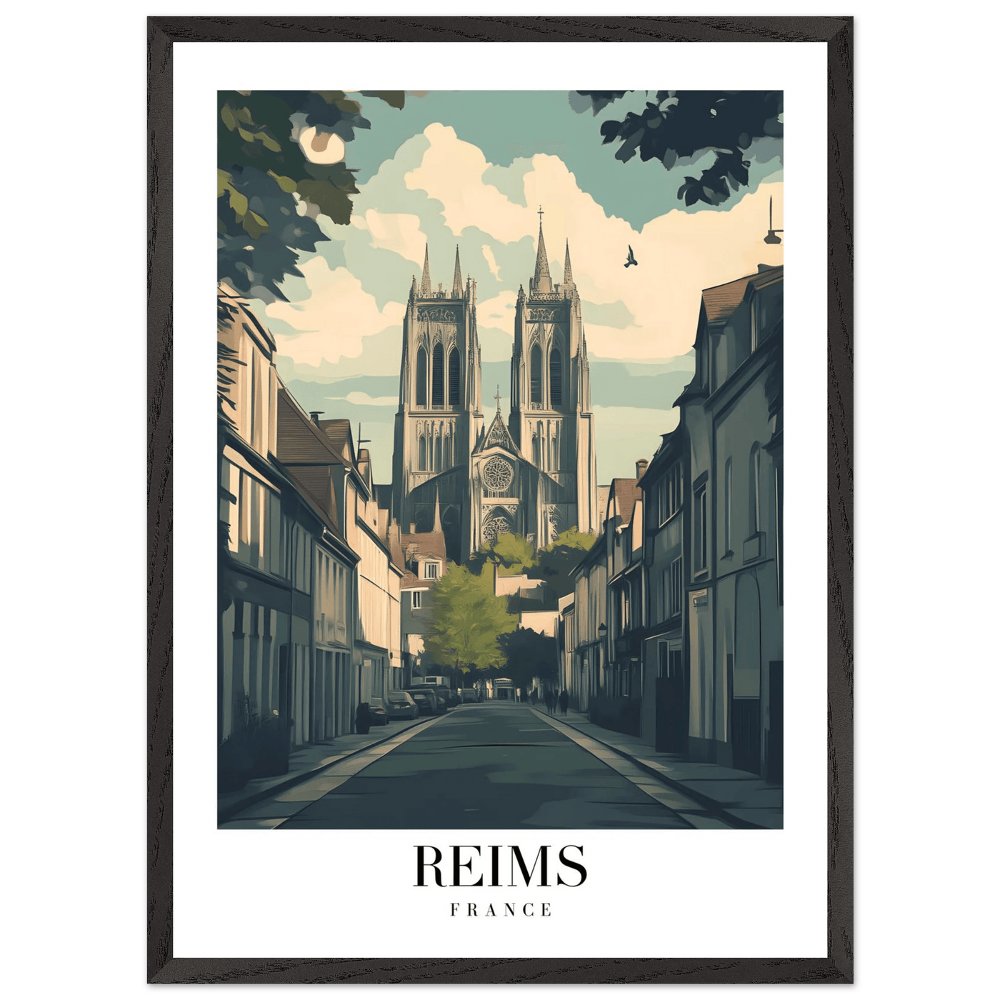 Reims France Framed Poster – Vintage Cathedral Cityscape Wall Art with Customizable Wooden Frame - Vibrantwalls