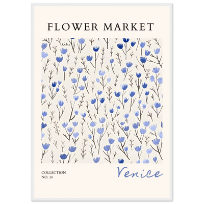 Venice Flower Market Framed Poster – Serene Blue Floral Art Print | Ready-to-Hang Wall Decor - Vibrantwalls