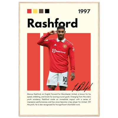 Marcus Rashford Manchester United Soccer Framed Poster – Iconic Red Devil Art Print 70x100 cm 28x40″ Wood frame Vibrantwalls