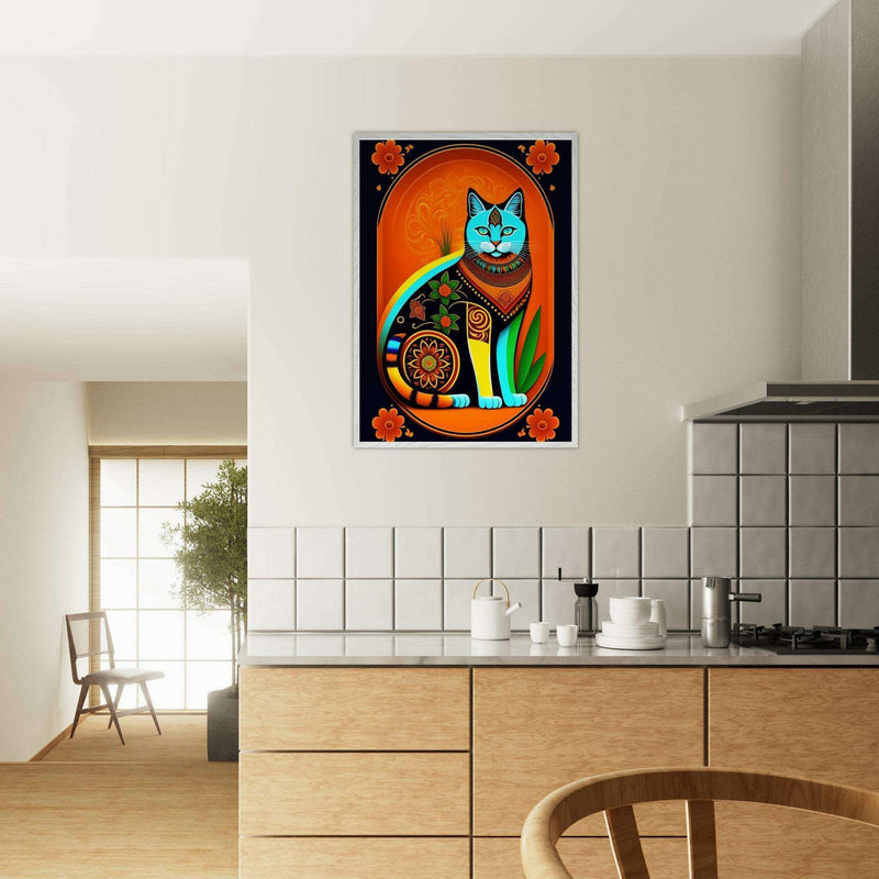 Boho Chic Cat Art Cubism Style Abstract Geometric Poster Wall Art - Vibrantwalls