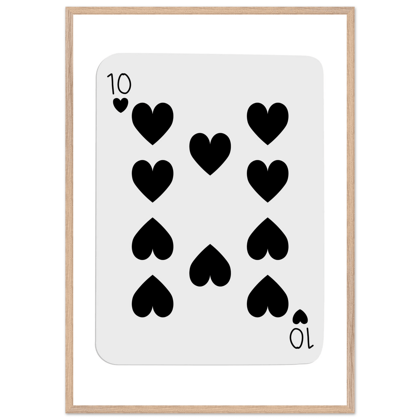 Minimalist Ten of Hearts Poker Card Print - Mounted Framed Eco-Friendly Wall Art for Game Rooms & Modern Decor - Vibrantwalls