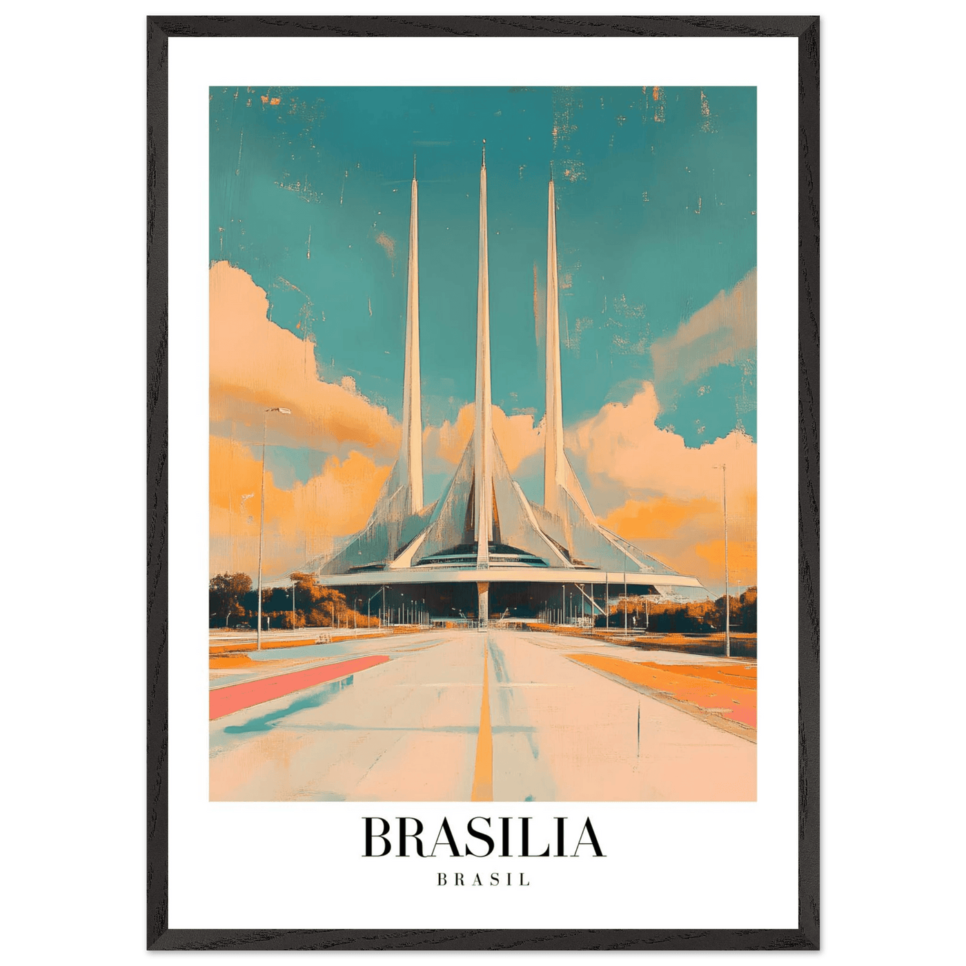 Brasília Brasil Mid-Century Modern Framed Poster – Vintage Travel Art with Wooden Frame - Vibrantwalls