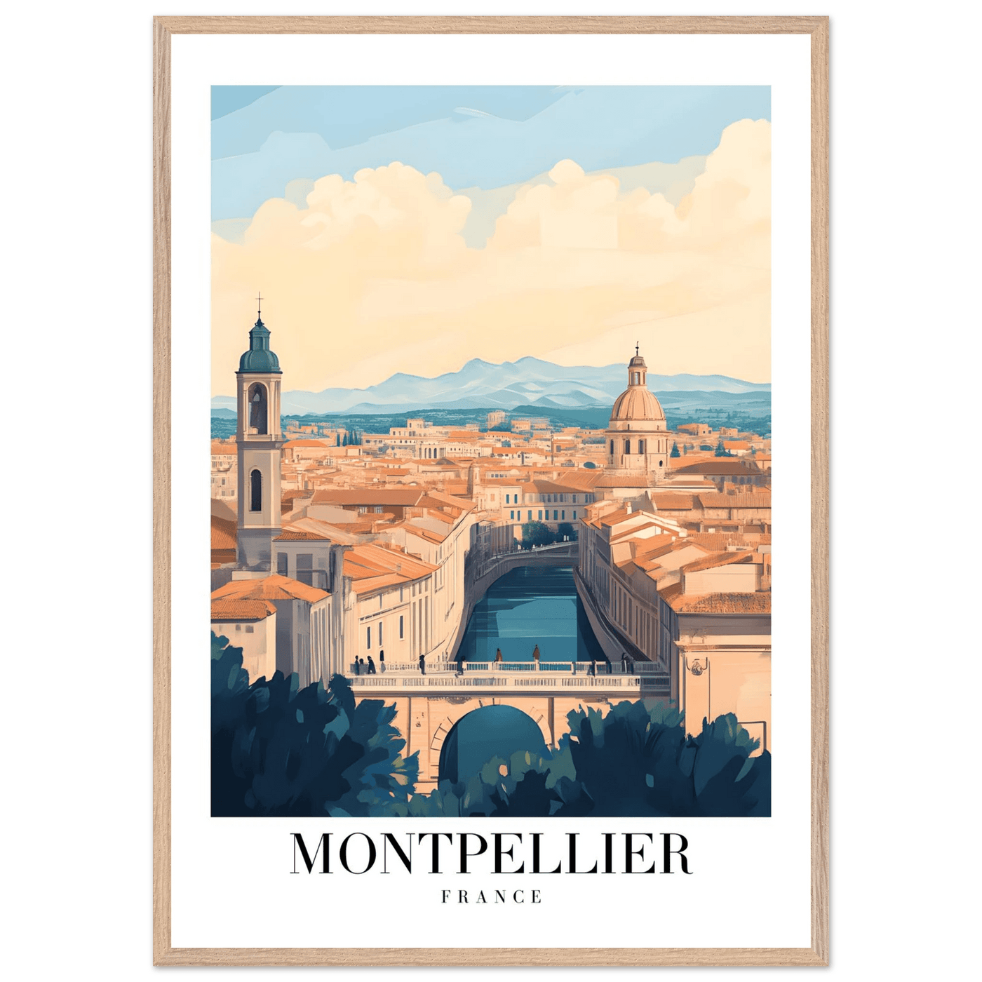 Montpellier France Framed Poster – Vintage Travel Wall Art with Wooden Frame - Vibrantwalls