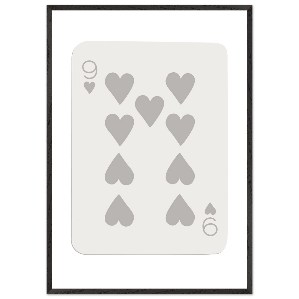 Minimalist Nine of Hearts Poker Card Print - Mounted Framed Wall Art, Eco-Friendly Wood Frame, Neutral Tones - Vibrantwalls