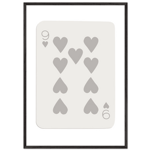 Minimalist Nine of Hearts Poker Card Print - Mounted Framed Wall Art, Eco-Friendly Wood Frame, Neutral Tones - Vibrantwalls