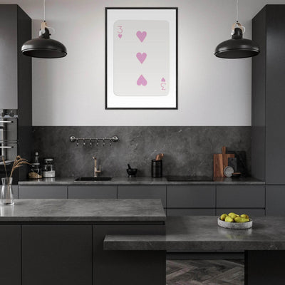 Three of Hearts Poker Card Print - Soft Pink Mounted Framed Poster Art, Eco-Friendly Wood Frame - Vibrantwalls